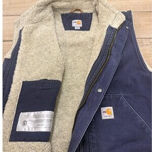 Carhartt FR Sherpa Lined Work Vest Navy Blue Mens XL Flame Resistant